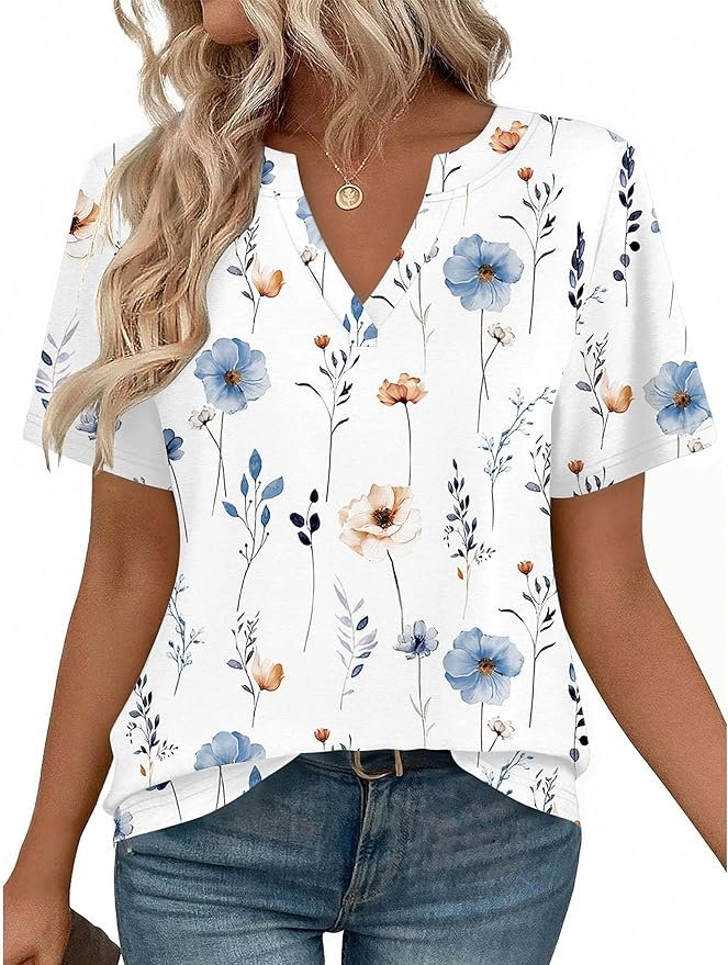 Zeagoo V-neck short sleeve blouse for women