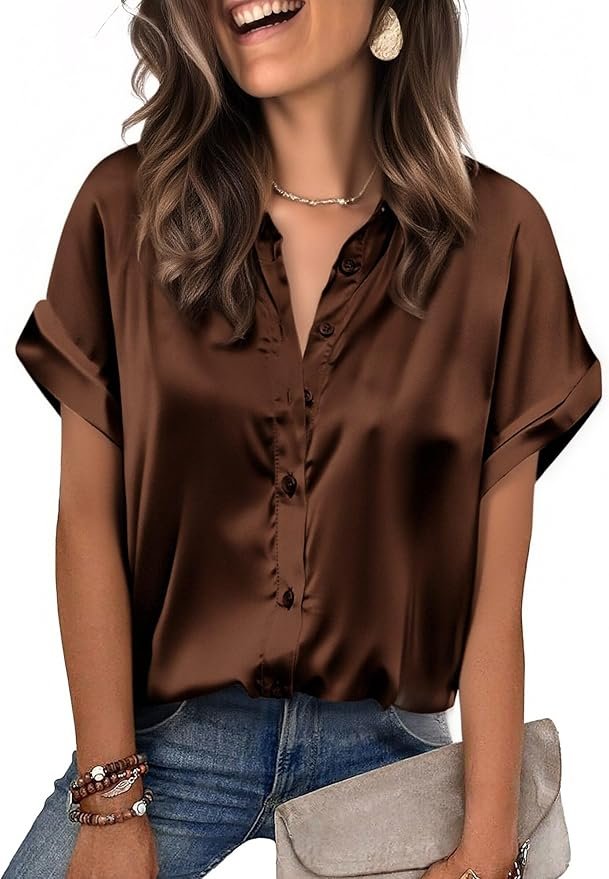 Satin short sleeve office blouse 